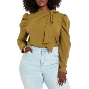 NWT Eloquii Drape Front Blouse Olive Green Size 16